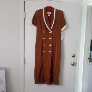 Long Double Button Rust Brown Dress